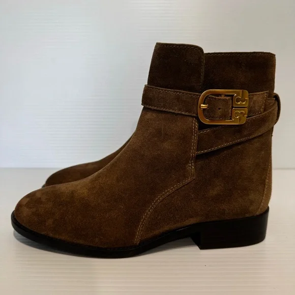 New Tory Burch Brooke Buckle Brown Suede Ankle Boots Size 8 - Picture 3 of 13